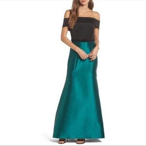 Eliza J Elegant Off-Shoulder Black and Green Dress